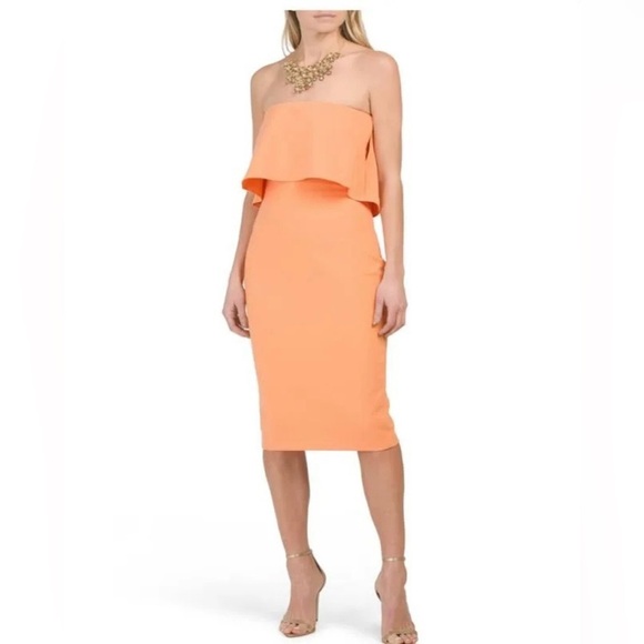 LIKELY Driggs Dress Orange Strapless‎ Ruffle Dress NWT Size 8 - Picture 1 of 9